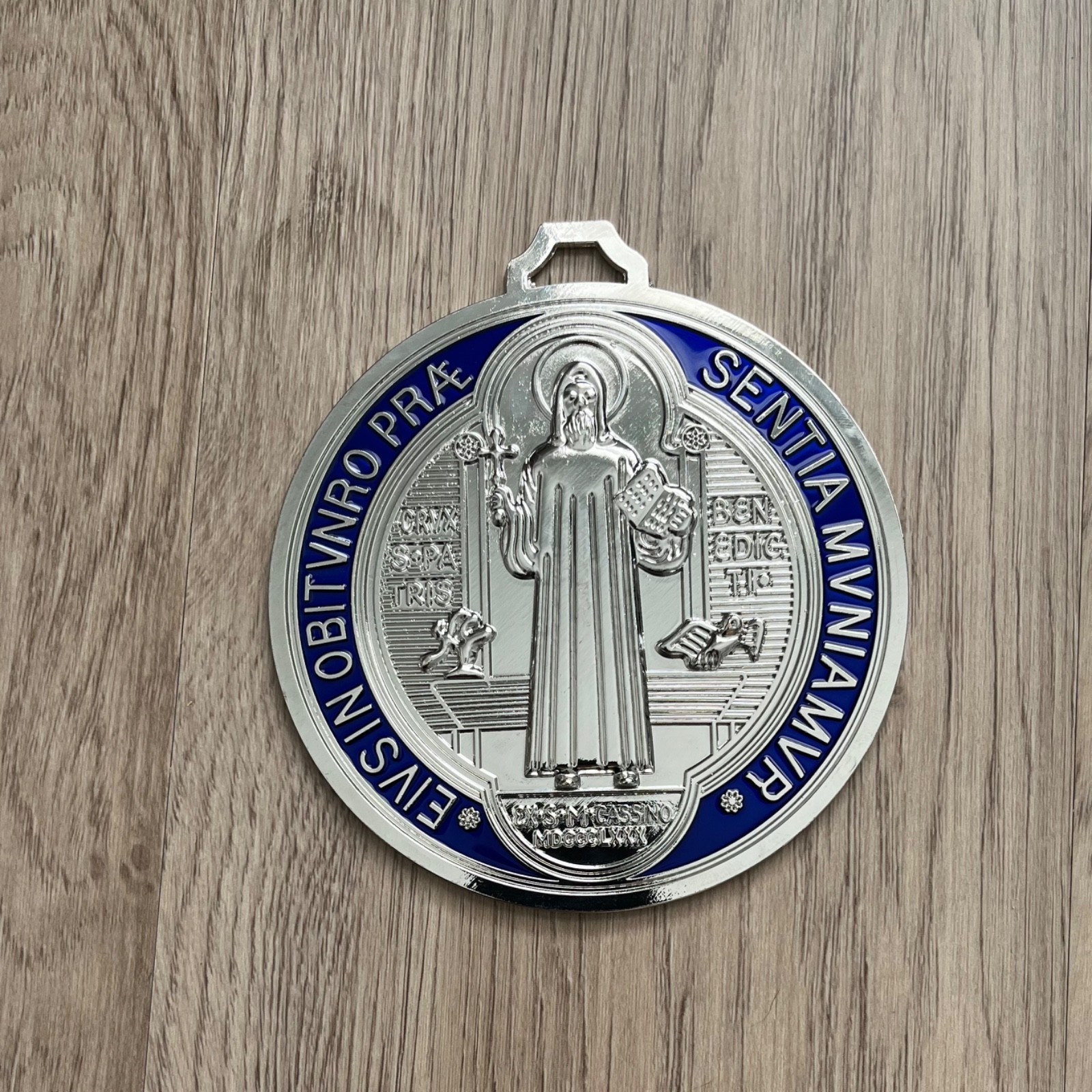 Catholic St Benedict Large 5” Medal 5oz Blue Red Enamel Medalla de San Benito