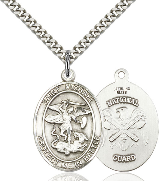 Sterling Silver St Michael The Archangel Nat’ Military Catholic Medal Necklace