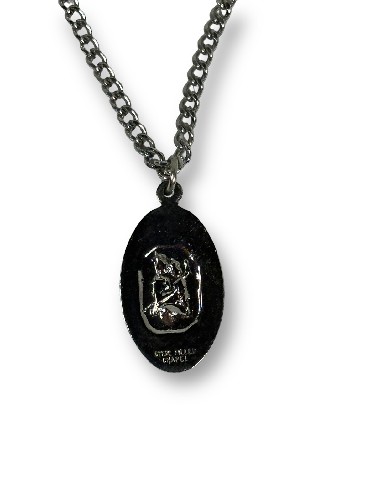 Men’s Sacred Heart of Jesus Medal Sterling Filled Necklace Signed Chapel 24”