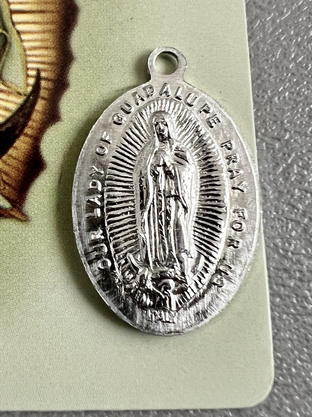 Nuestra Señora de Guadalupe Prayer Card with Medal Catholic Spanish Holy Card