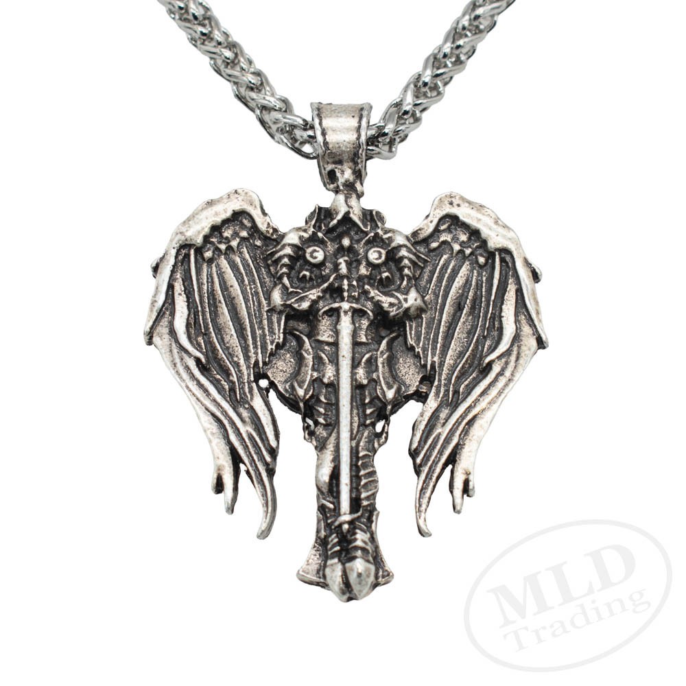 Saint St Michael Archangel Wings Cross Pendant Necklace & Stainless Steel Chain