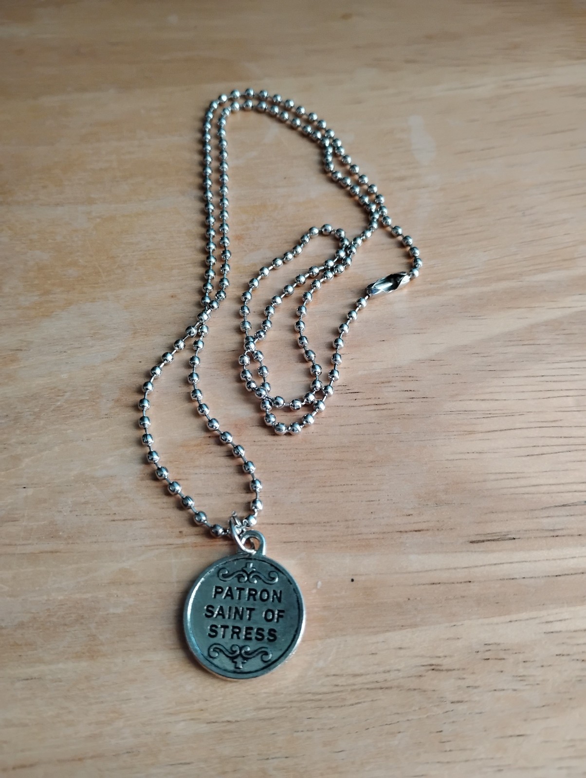 St Dymphna PATRON of STRESS Medal Necklace Stainless steel ball chain + card
