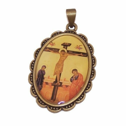 Crucifixion Icon – enamelled or resined bronze medal – Large ( 5 cm or 2 inches