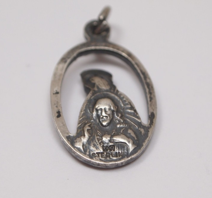 2pc Catholic Vintage Sterling Silver 925 HMH Religious Pendant Mary Jesus