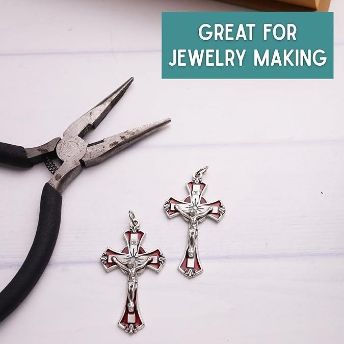 Silver Red Enamel Crucifix Pendants – 1.75″, Made in Italy, Pack of 2