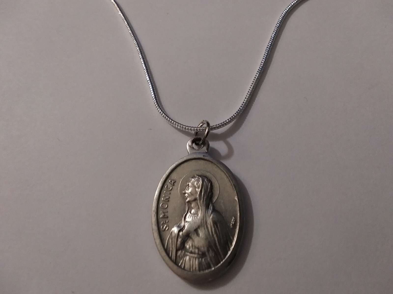 St Monica Pray for Us medal pendant necklace 925 sterling silver chain 20″ +CARD