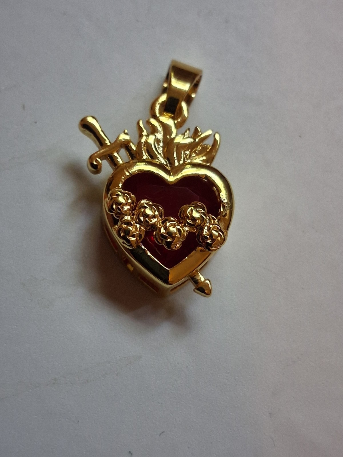Immaculate Heart Charm Red Heart Flowers Sword and Flames Catholic Free Ship