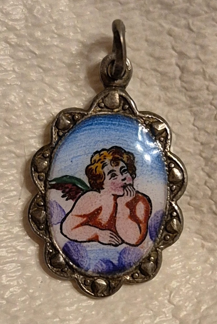 Handmade Angel Christian Pendant Medal Gott schütze dich 875 Silver Christianity