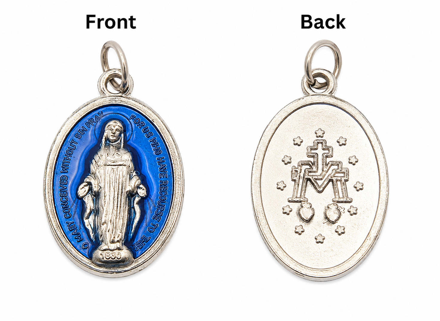 Zinc Alloy Blue Enamel Catholic Miraculous Medal w/ Jump Ring – Lot of 5