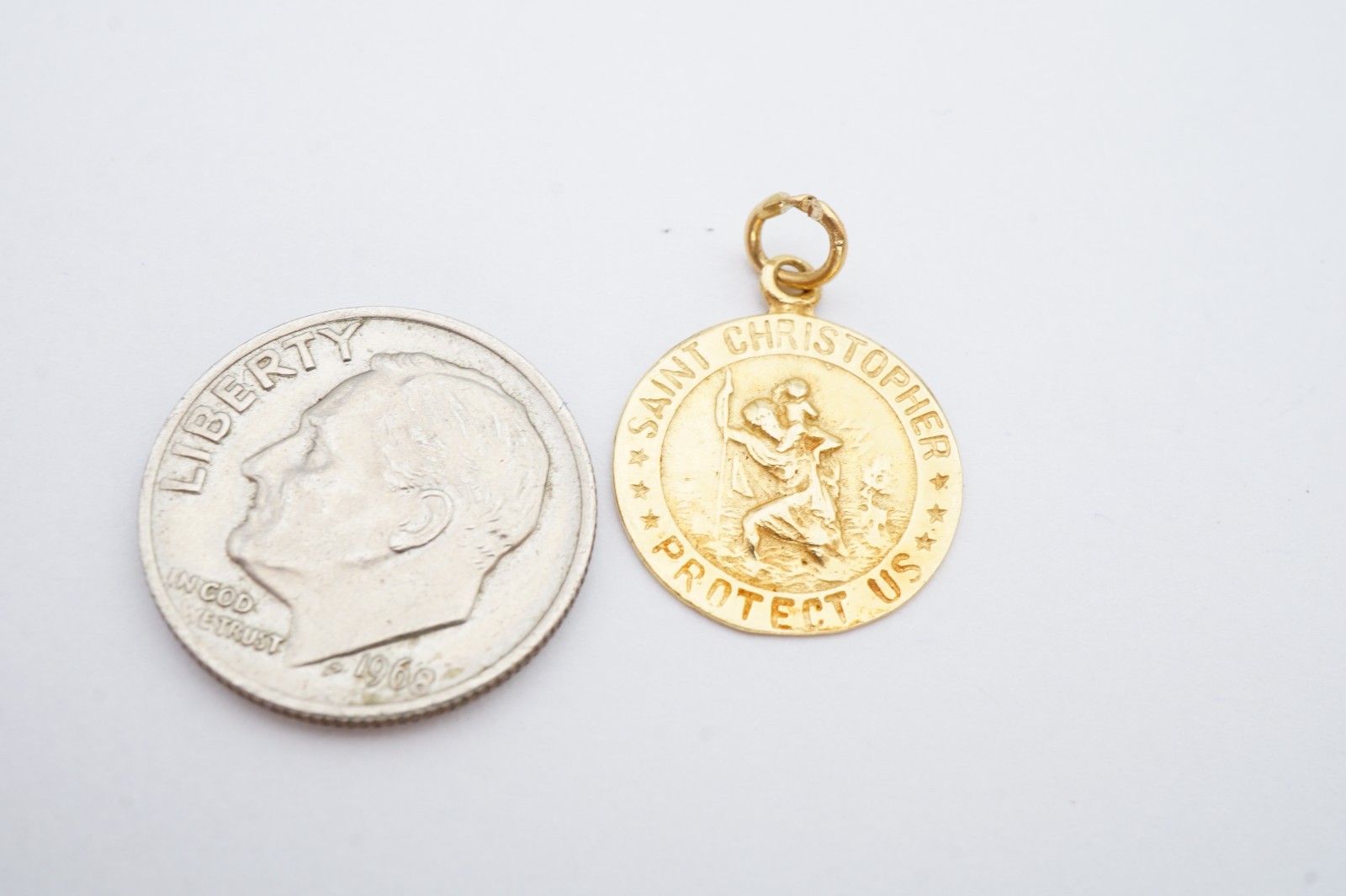 Vintage 14k Yellow Gold Saint Christopher Protect Us Religious Medal