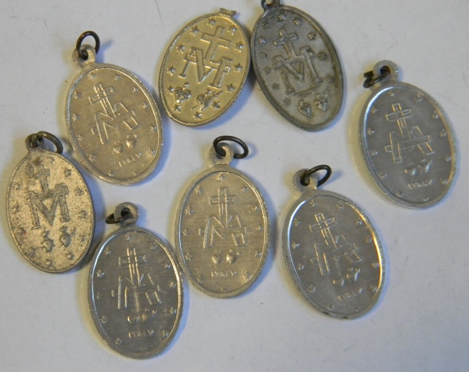 1 broken bail Religious lot 8pc Miraculous aluminum medal charm pendant