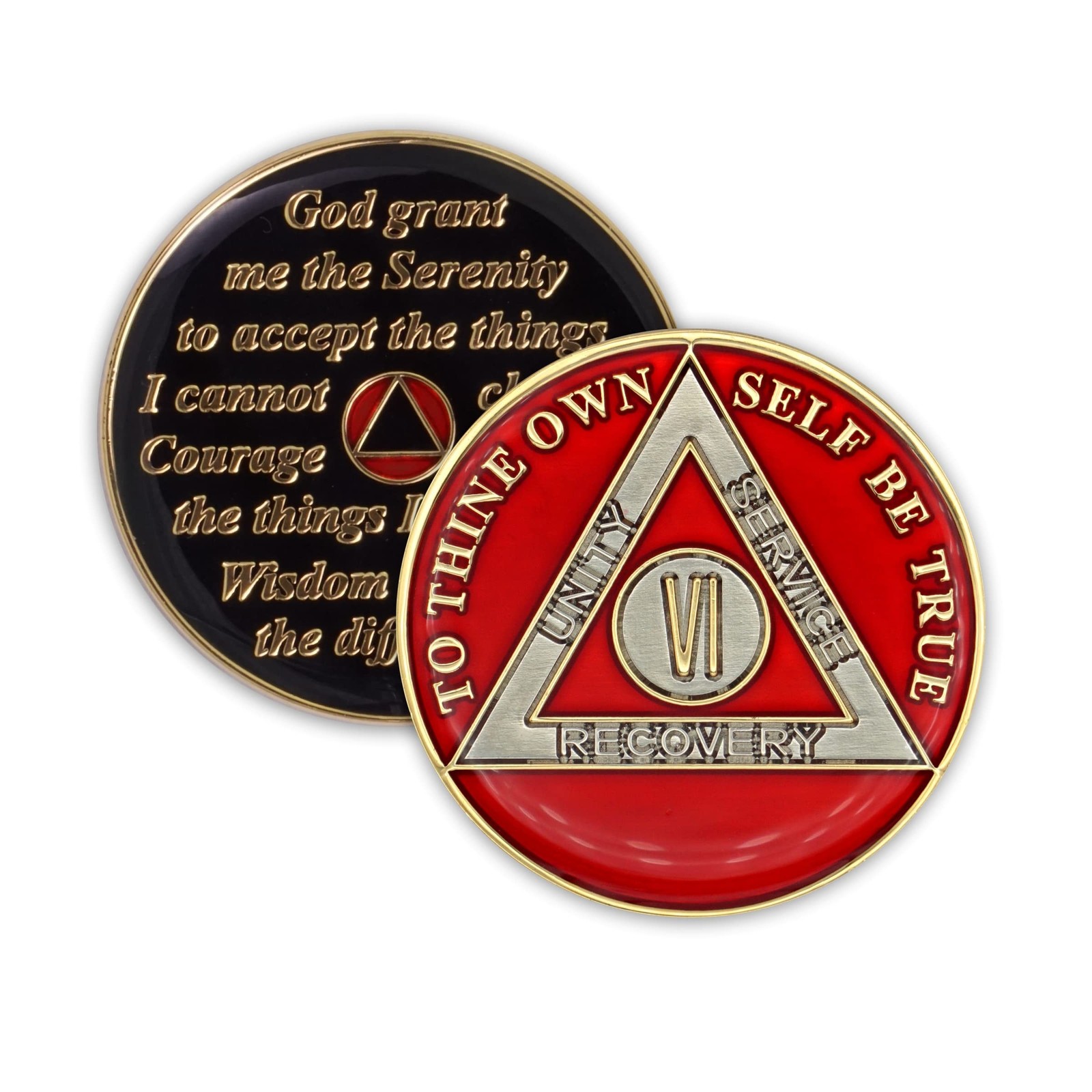 6 Year Sobriety Coin | Triplate AA Chip Recovery Anniversary Token (Red) Red