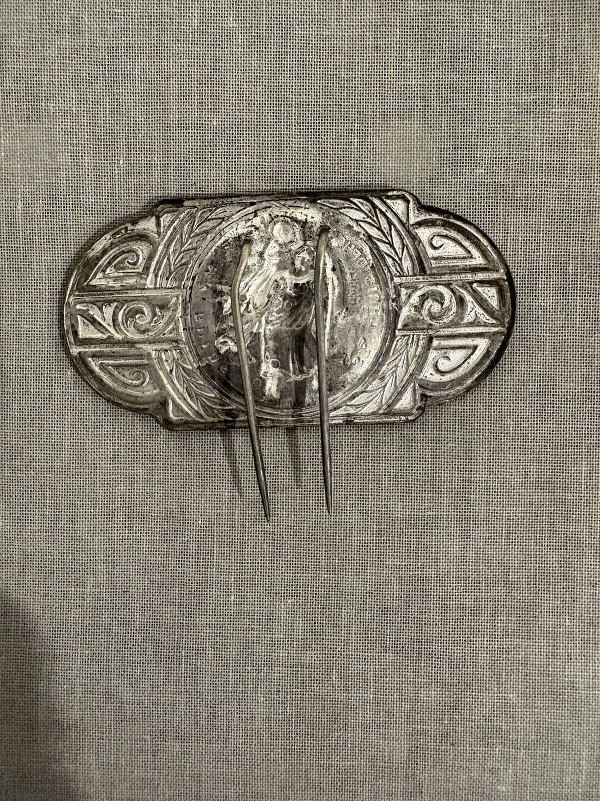 Vintage HMH St. Christopher Visor Clip “Be My Guide” Blue Enamel & Silver USA