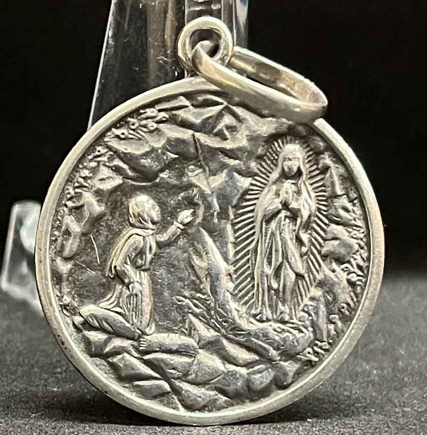 France vintage Our Lady of Lourdes silver catholic medal “900” 5.7 GRAMS