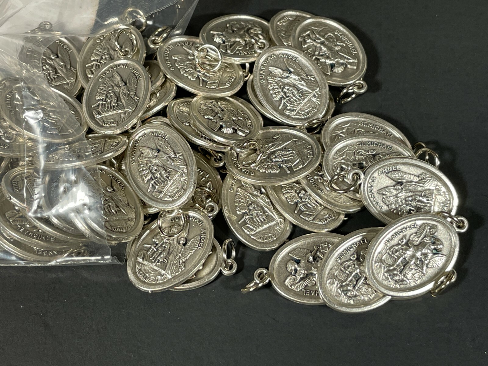 St. Michael Bag of 50 Medals Warrior & Guardian Angel 1″ Italy Pendant Church