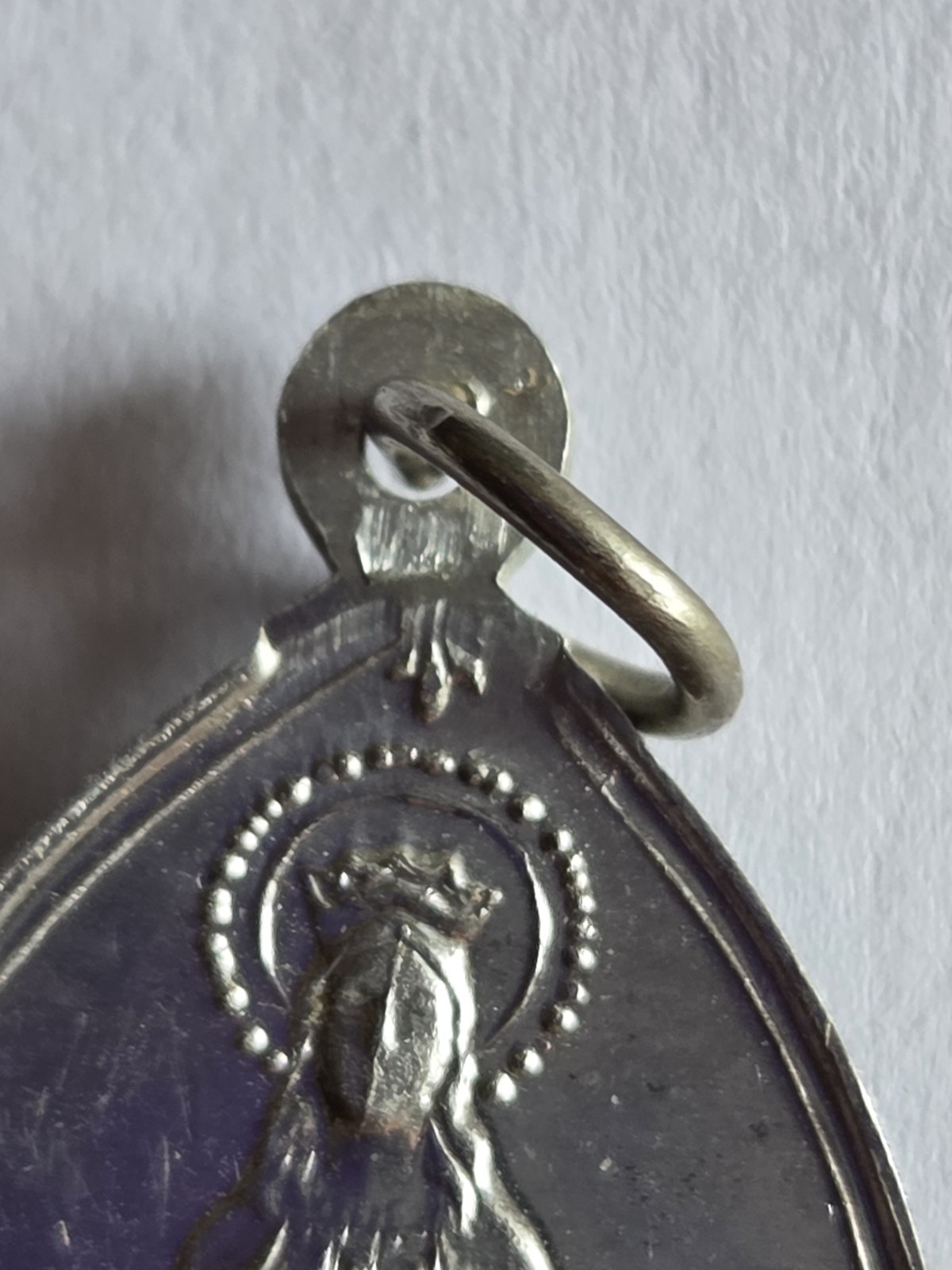 Vintage St Dymphna Pray for Us Medal Italy SilverTone Pointed Oval Catholic 1.25