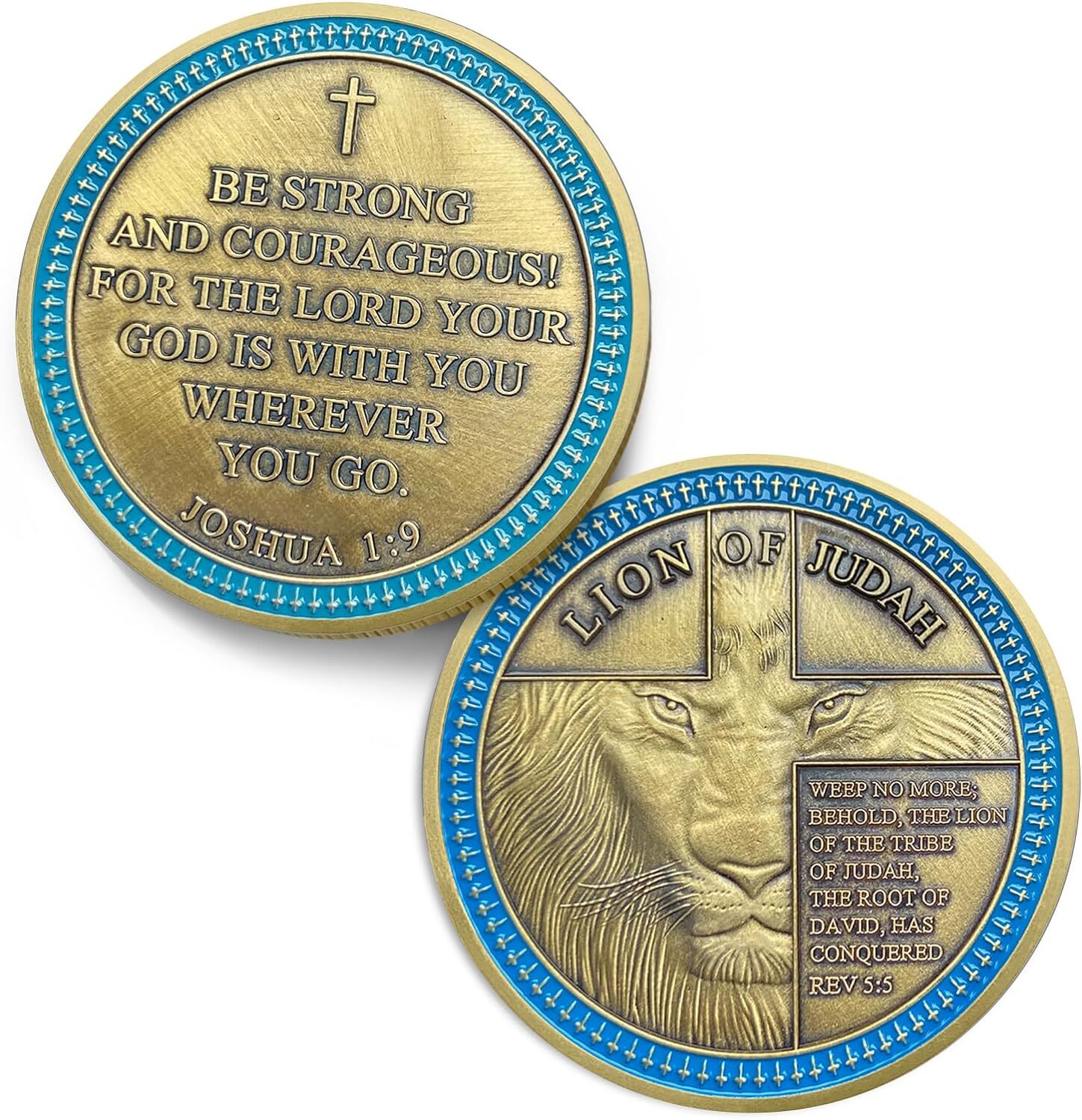 10Pcs Lion of Judah Challenge Coin Joshua 1:9 Verse Christian Inspirational Gift