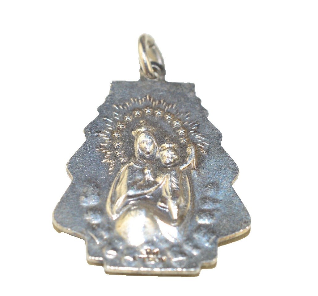 VINTAGE HMH STERLING SILVER SACRED HEART OF JESUS MEDAL 1″ TALL PENDANT 6.9 gr.