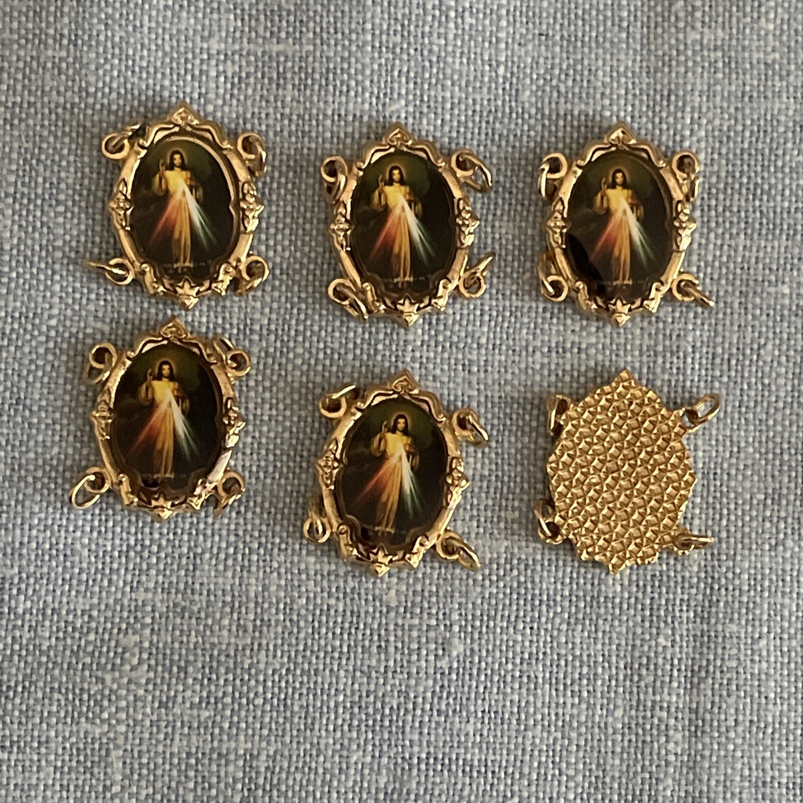 Divine Mercy Jesus Medal Bracelet Connector | Gold Tone | Bracelet Making Parts