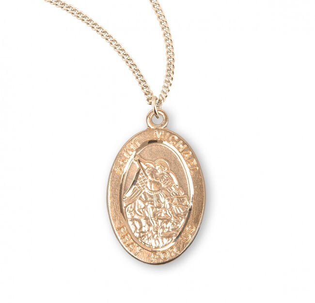 16Kt. Gold Plated Sterling Silver Saint Michael Pendant Medal Necklace