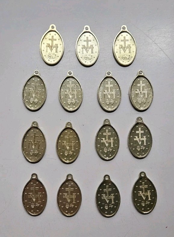 Lot Of 14 MARY MEDALS PENDANTS Gold Tone Catholic