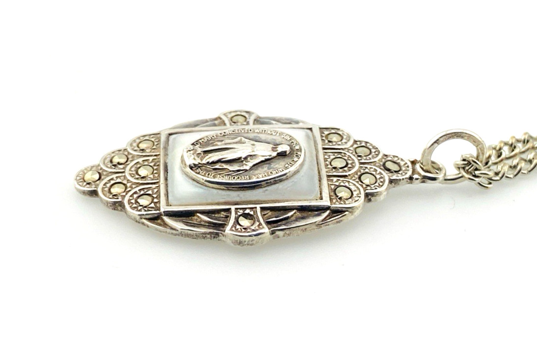 Creed Sterling Silver Our Lady Pendant Necklace Art Deco 15 In