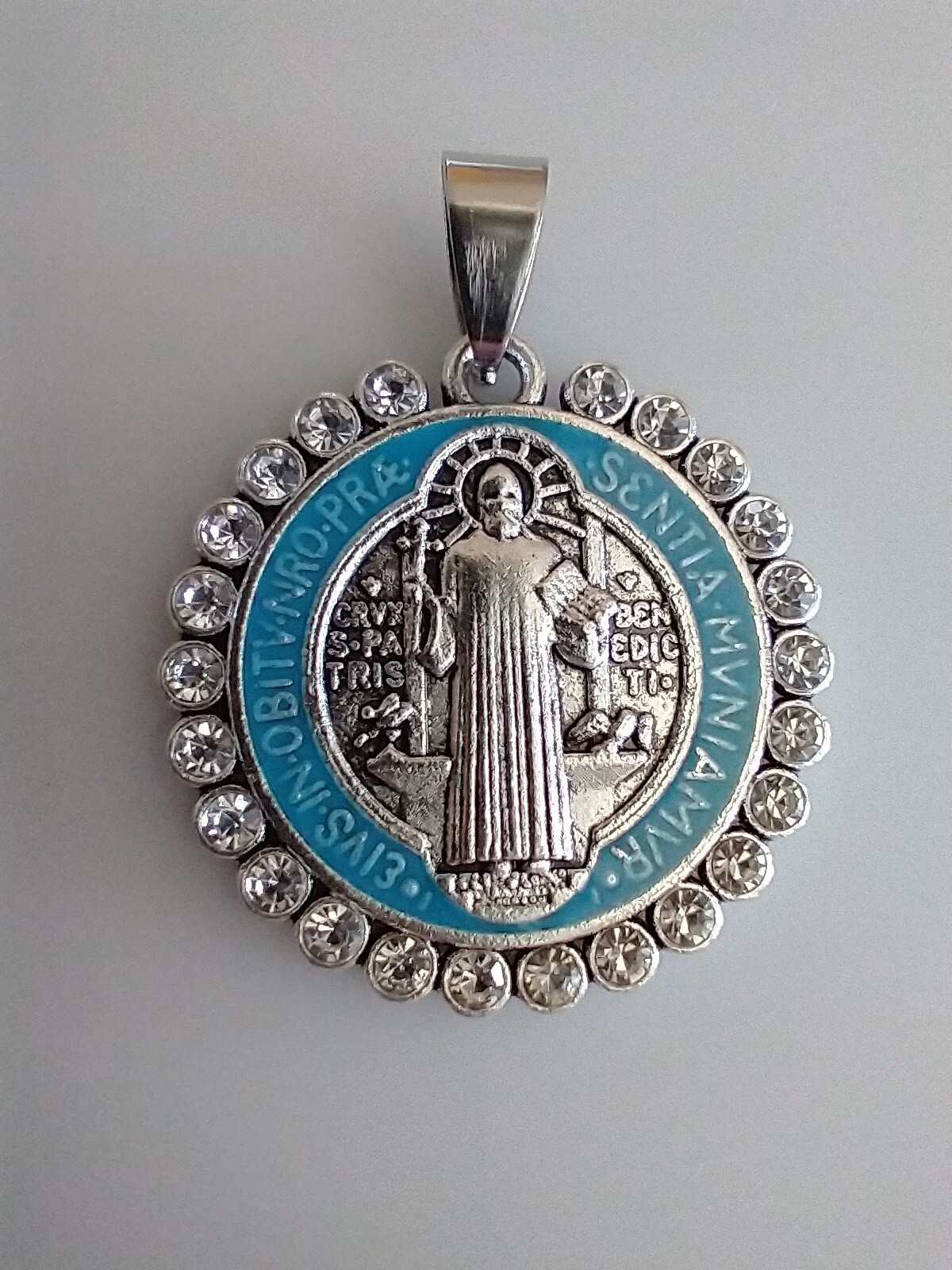 Catholic One XL St Benedict Medal Glass Stones Two-Sided Blue Red Accents Enamel