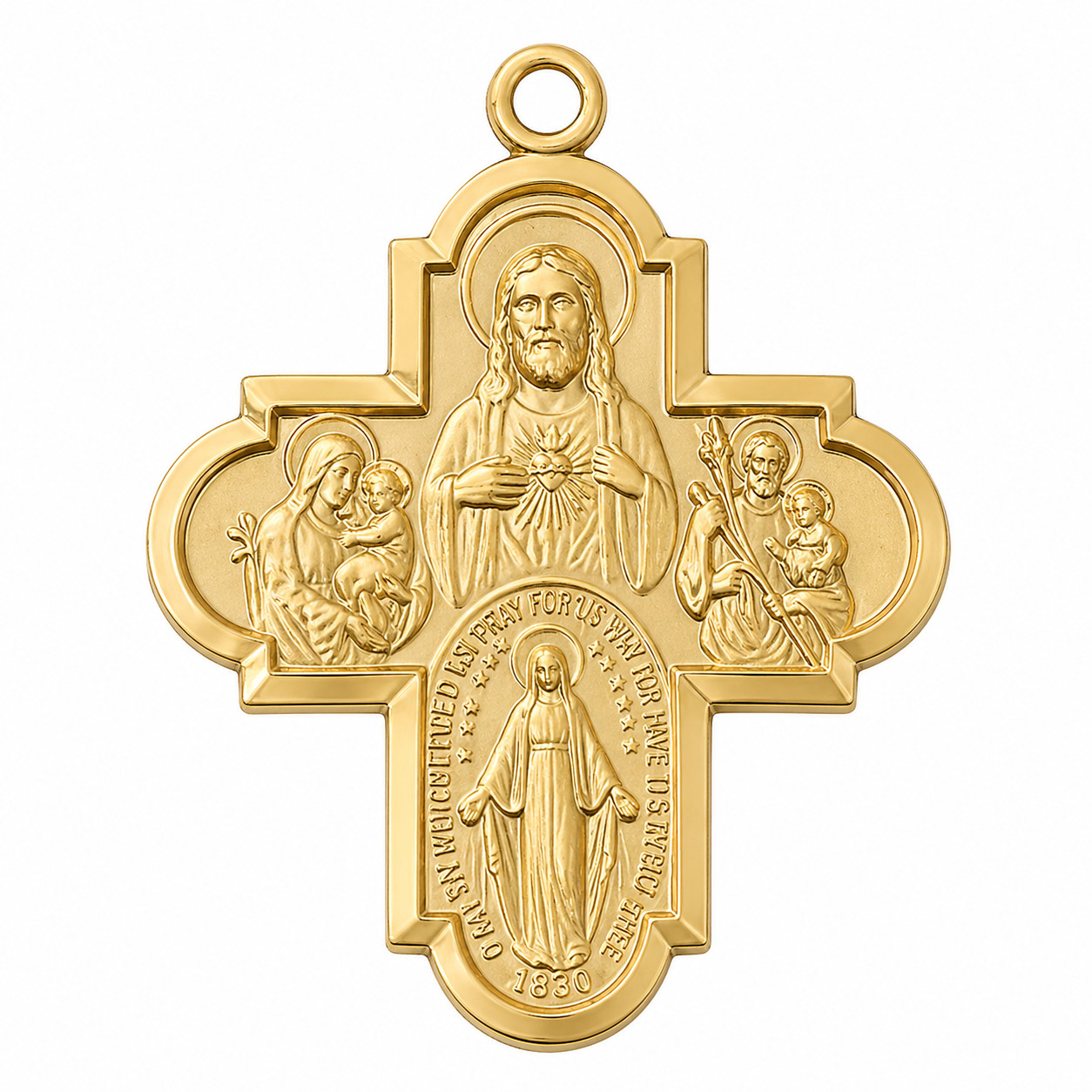4-Way Cross Pendant Gold Plated Sterling Medals Necklace w/Brass Chain