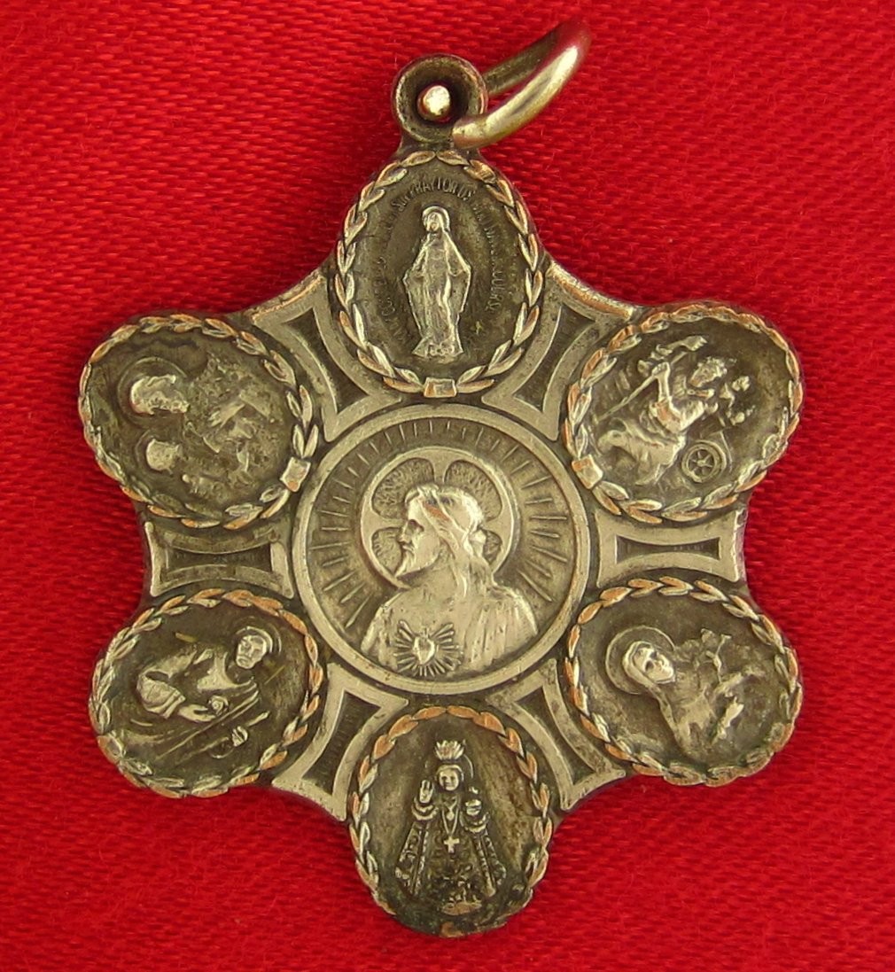Vintage 7 WAY Medal MARY JESUS JOSEPH SAINT THERESE Religious Catholic Pendant