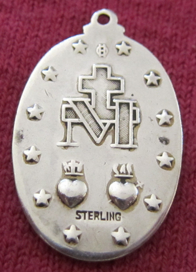 Antique Catholic Religious Holy Medal – STERLING – Miraculous – CLASSIC – LOVELY