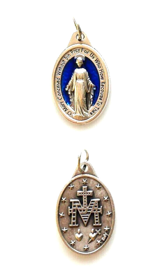 Miraculous 7/8″ x 5/8″ Silver Tone / Blue Medal + FREE Cord (Italy)