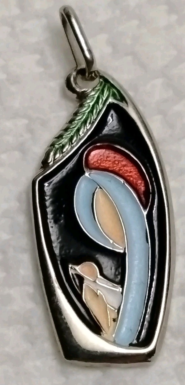 Vintage Spain Spanish Catholic Virgin Mary Medal Pendant Multi Color Enamel