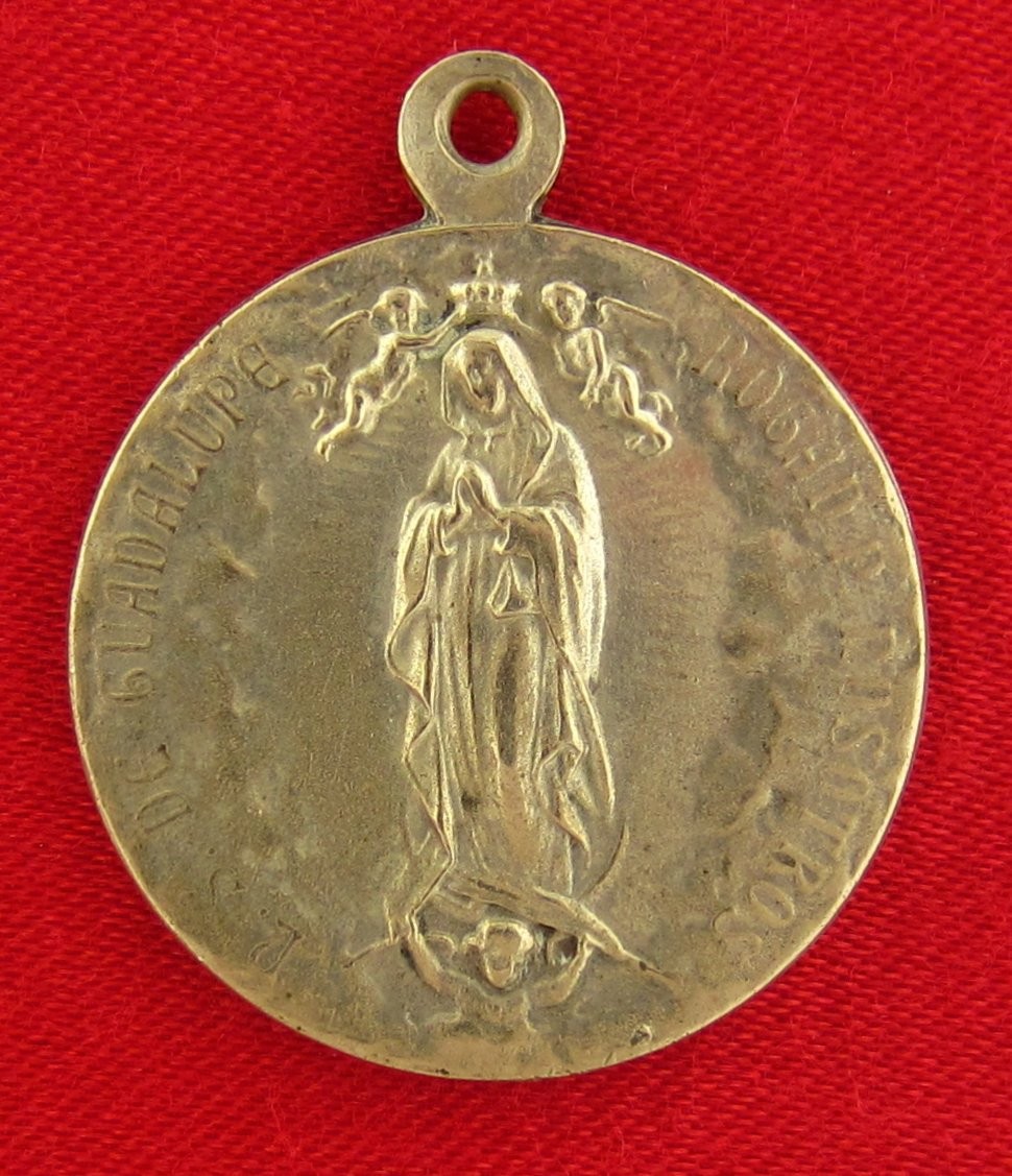 Vintage OUR LADY OF GUADALUPE Medal JESUS SACRED HEART Catholic Pendant LARGE