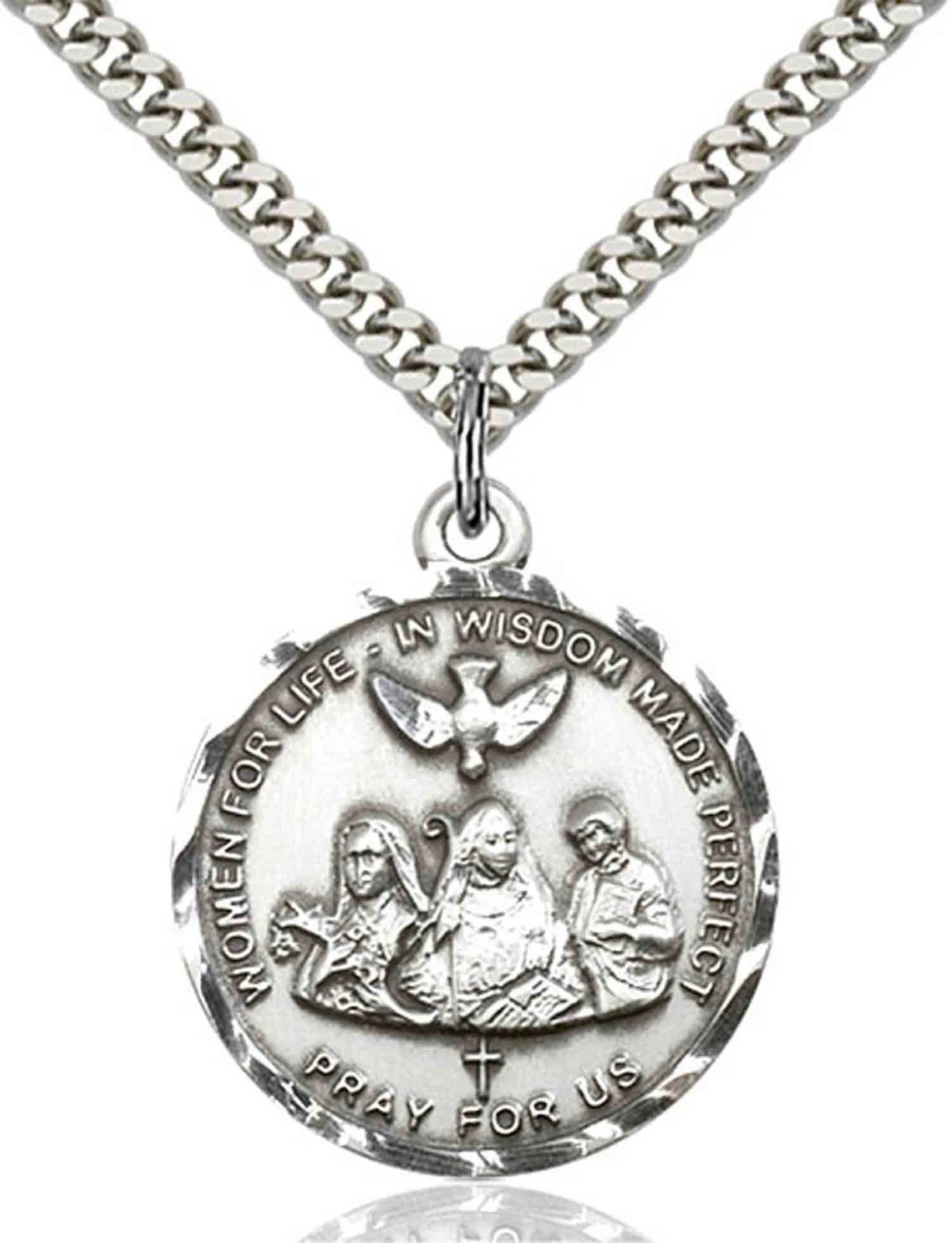 Sterling Silver 3 Doctors Women For Life Medal Pendant Necklace 24″Chain GiftBox