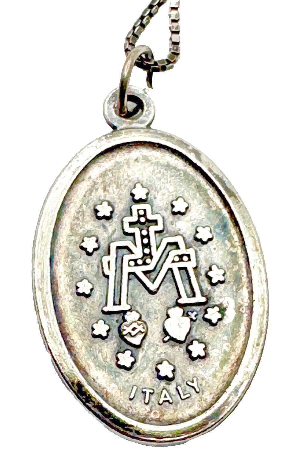 1830 Mother Mary Oval Sterling Silver Necklace Vintage Italy Signed Women’s