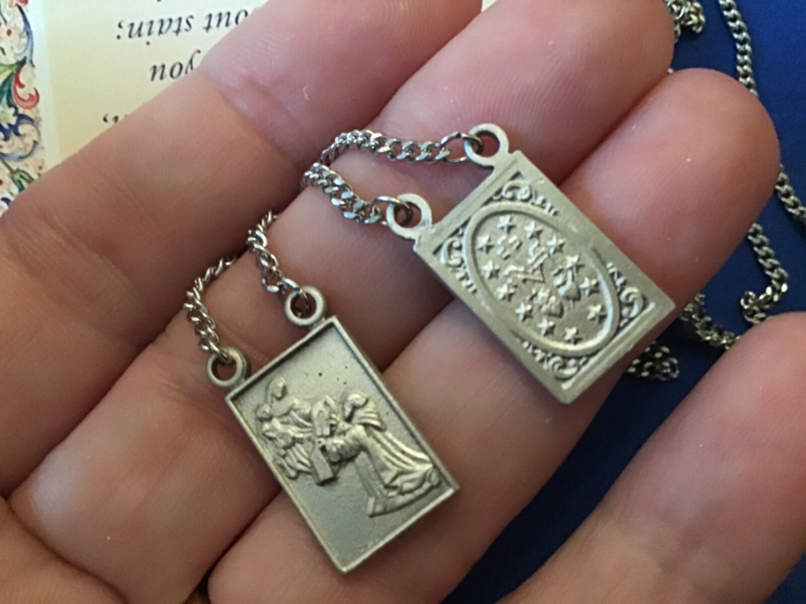 Rare Pewter SCAPULAR SACRED HEART Miraculous Mary’s Promise Stainless Steel