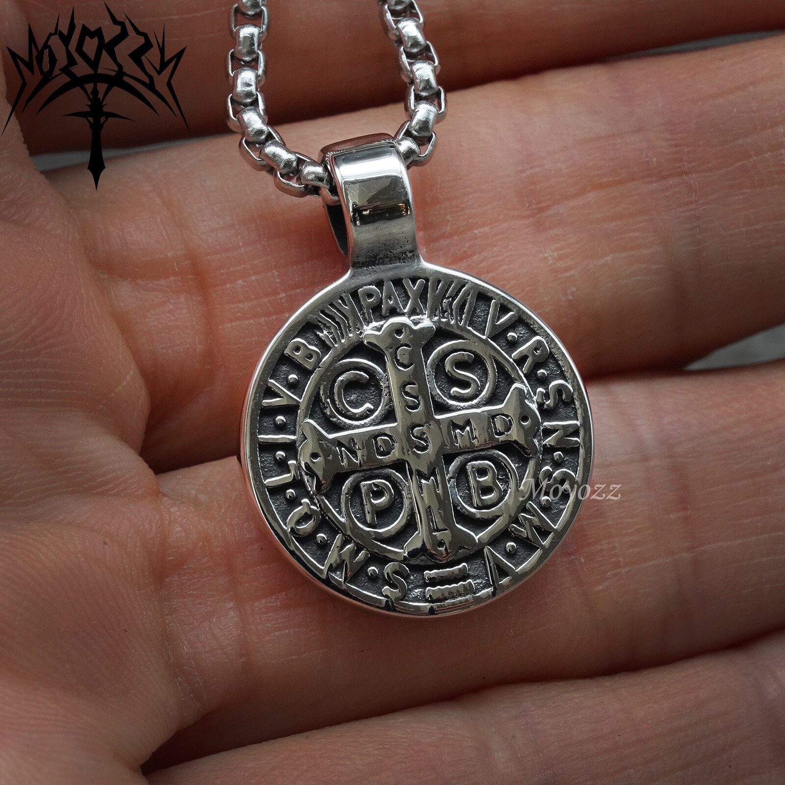 Saint St Benedict Medal Necklace Pendant Stainless Steel Crucifix Cross Exorcism