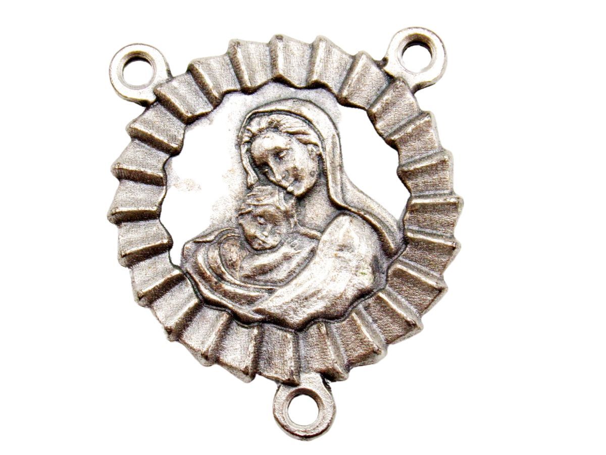 Silver Tone Lot of 3 Madonna and Child Ribbon Medal Rosary Centerpiece 1.25 In