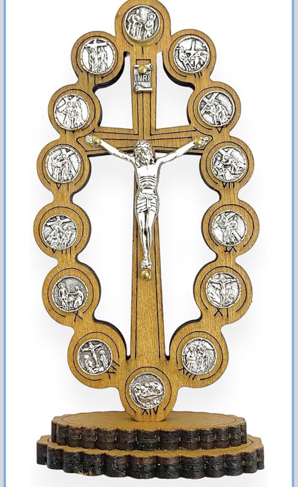 Olive Wood Stations of the Cross Crucifix Table Top PlaqueLand 10” X 5”