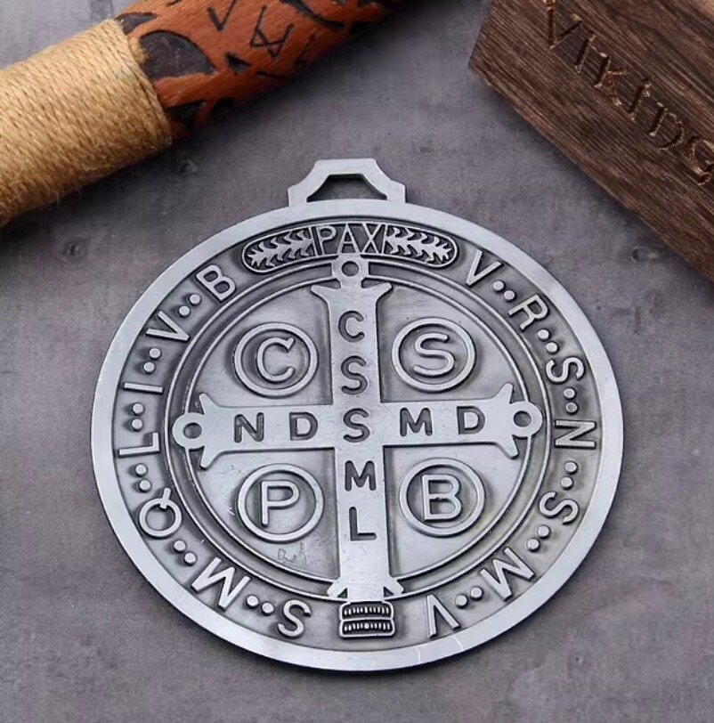 Catholic St Benedict Large 5” Medal 5oz Silver Color Medalla de San Benito