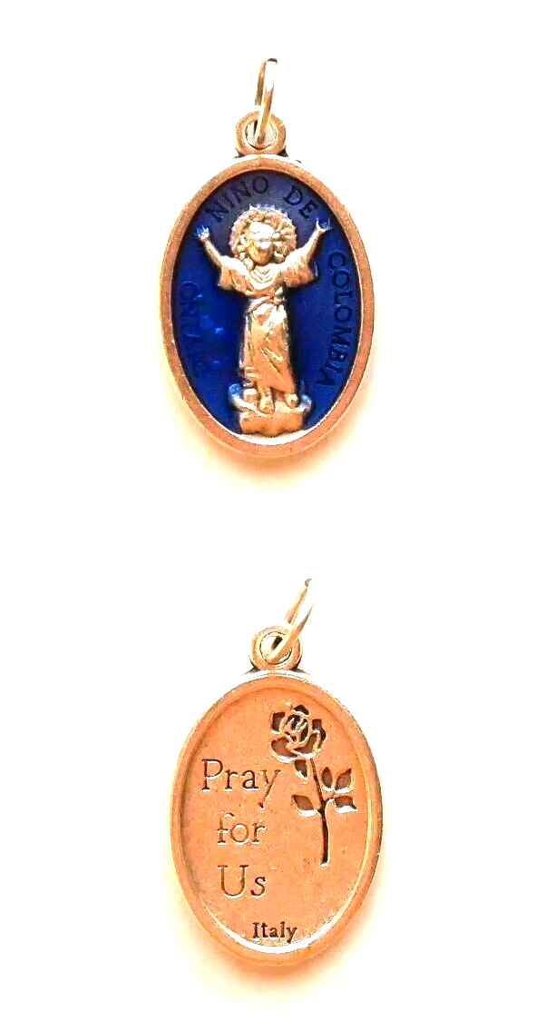 Divine Child of Colombia 7/8″ x 5/8″ Silver Tone / Blue Medal