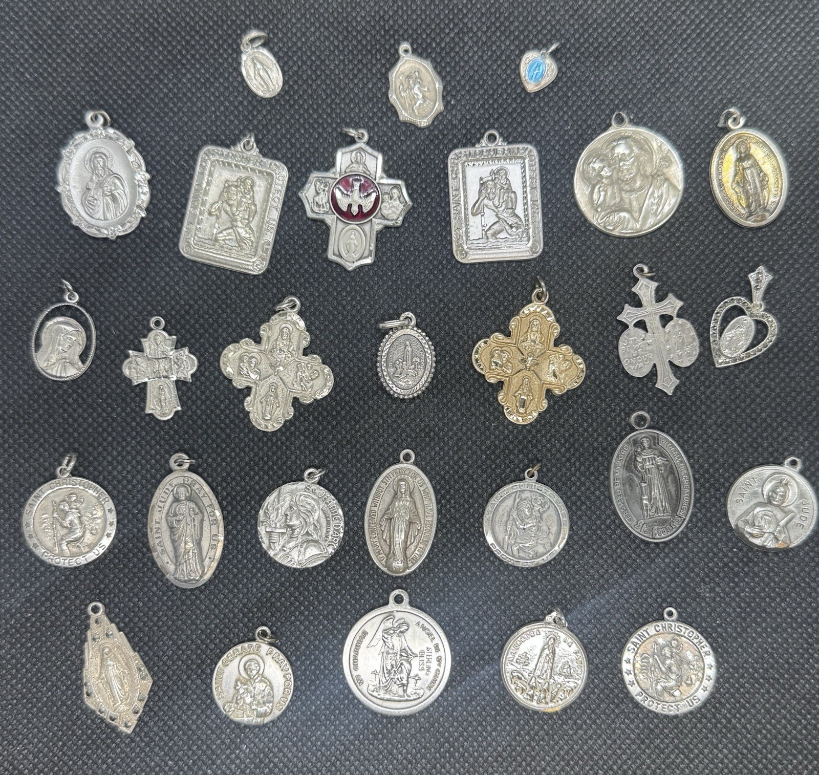 Vintage Silver 925 Religious Pendants,Medals, &Charms. Vintage. Huge lot of (28)