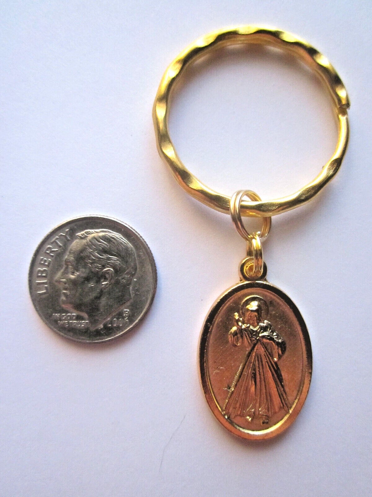 Divine Mercy Medal Gold Plated Key Ring Gift Box Prayer Card