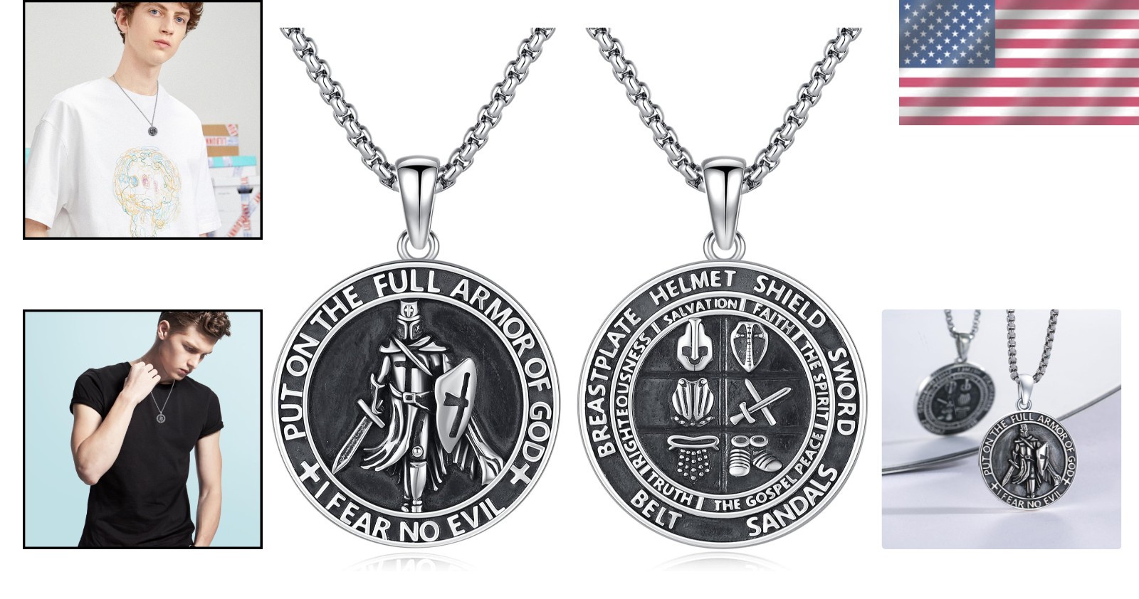 Sterling Silver Templar Knight Necklace | Religious Jewelry