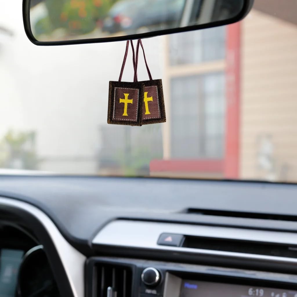 Classic Rectangular Brown Scapulars – 3 Pack for Home Blessings and Devotion