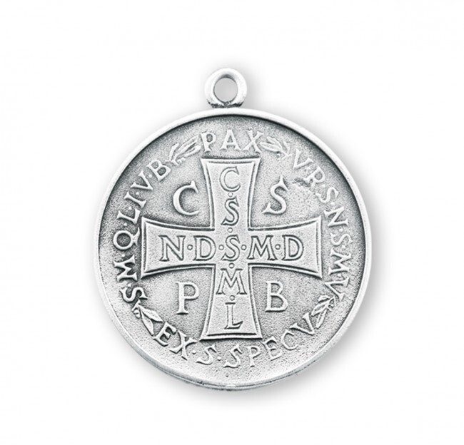 XLarge Size 925 Sterling Silver Saint Benedict Pendant Medal Necklace With Chain