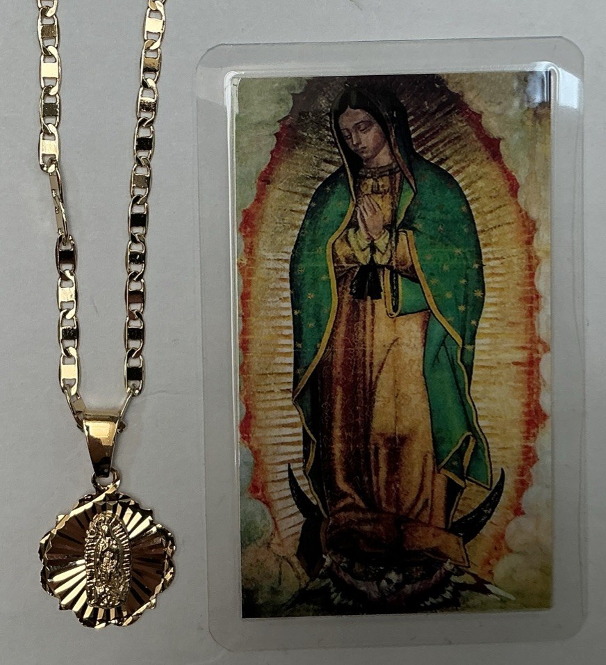 14K Gold Plated Medal Necklace Of Guadalupe Chain Of 22” Long