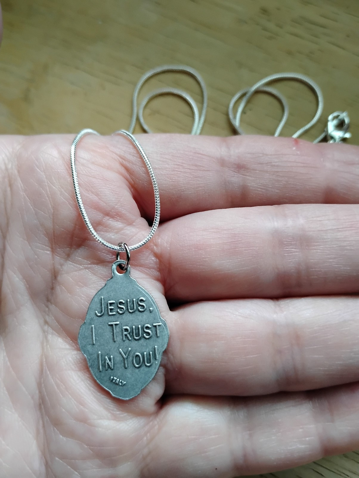 Silver Jesus Divine Mercy Medal 925 sterling chain necklace + prayer card