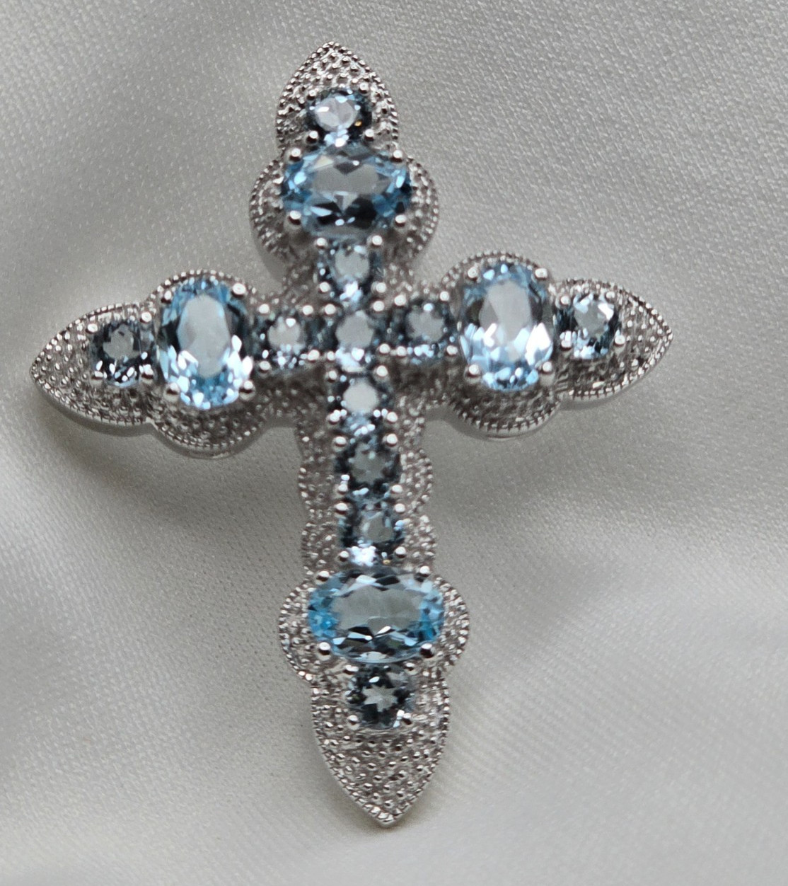 EA Sterling Silver (925) Cross Pendant w/ Faux Blue Topaz