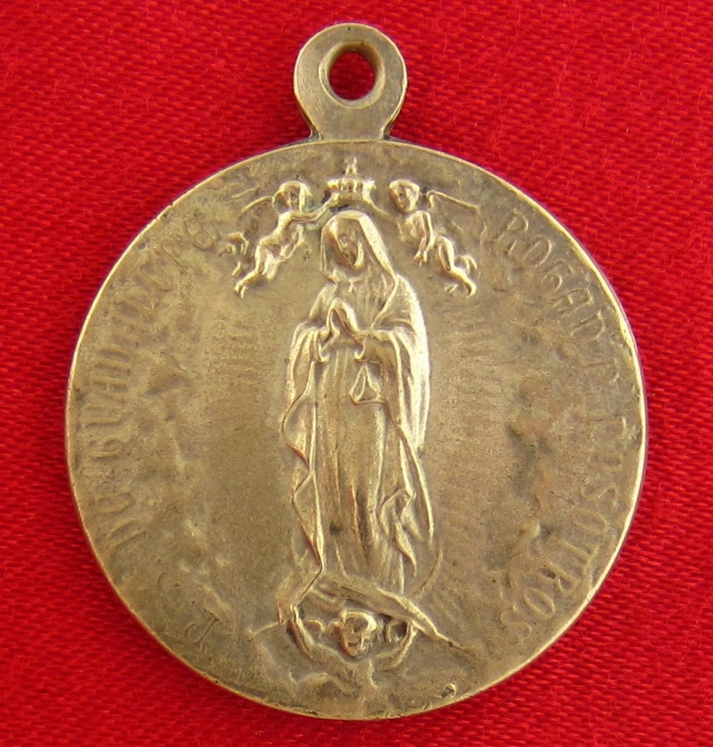 Vintage OUR LADY OF GUADALUPE Medal JESUS SACRED HEART Catholic Pendant LARGE